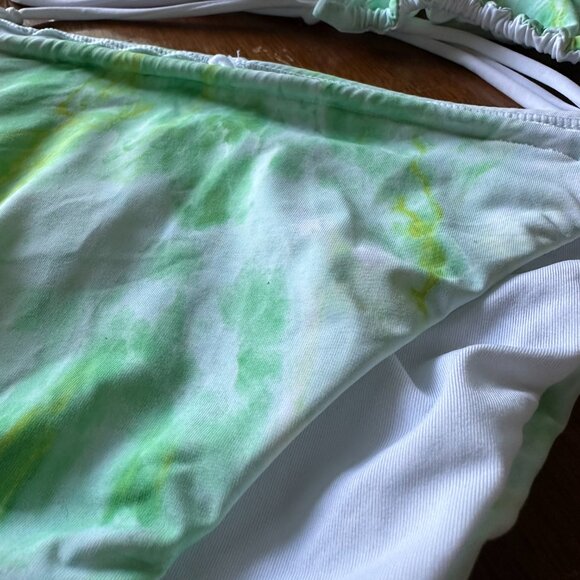 GOOD AMERICAN Tiny Ties Bikini Set | Green & White Marble | 5 top 3 bottom - Picture 8 of 8